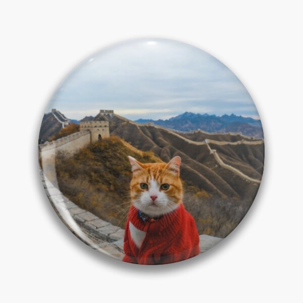 Item preview, Adorable Feline Selfie at Great Wall of China: Funny Cat Photography designed and sold by CatMemesWorld.