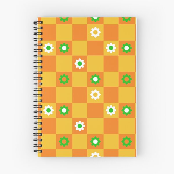 Artikelvorschau, Orange, weiße und grüne Blumen und Karos entworfen und verkauft von Kate Bick.