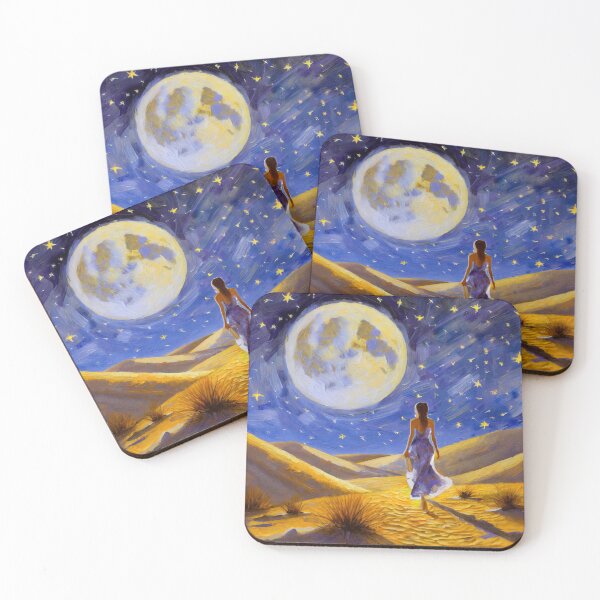 Item preview, A beauty walks in the desert at night with many stars and a big moon  designed and sold by fotofeast.