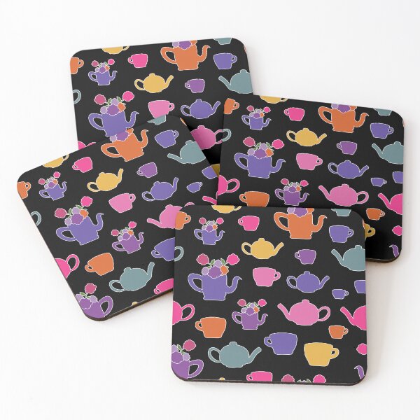 Item preview, vector black background hand drawn garden tea party elements seamless pattern designed and sold by 137Lanternes.