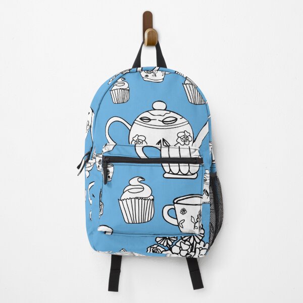 Item preview, vector blue background hand drawn garden tea party elements seamless pattern designed and sold by 137Lanternes.