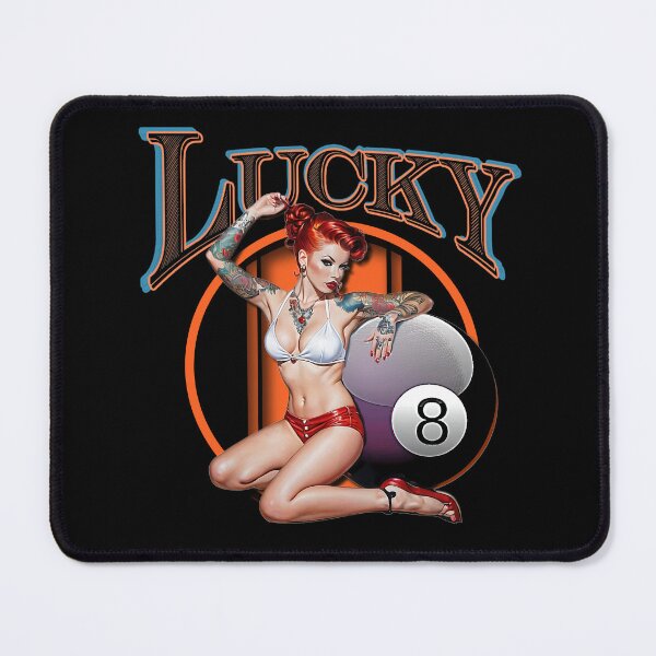 Item preview, Muscle Car Artwork Hot Rod Rockabilly Pin Up Tattoo Model Girl Lucky 8 Ball Girl designed and sold by AGED Limited.