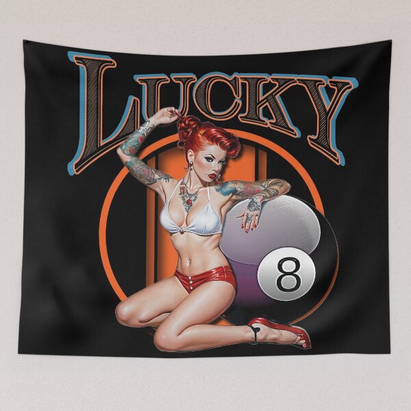 Item preview, Muscle Car Artwork Hot Rod Rockabilly Pin Up Tattoo Model Girl Lucky 8 Ball Girl designed and sold by AGED Limited.