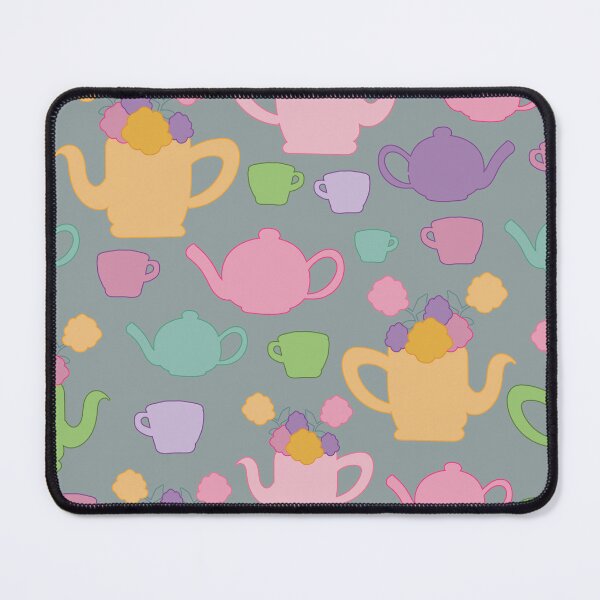 Item preview, vector blue background hand drawn garden tea party elements seamless pattern designed and sold by 137Lanternes.