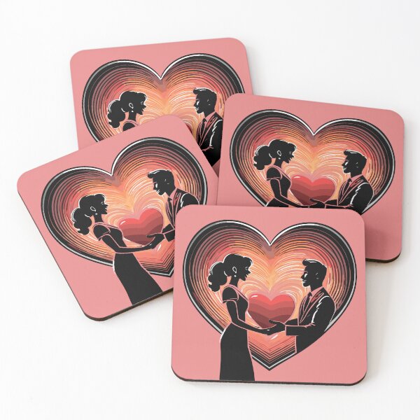 Item preview, woman presenting a giant heart to a man, woman pajama set designed and sold by Firas Aljazzar.