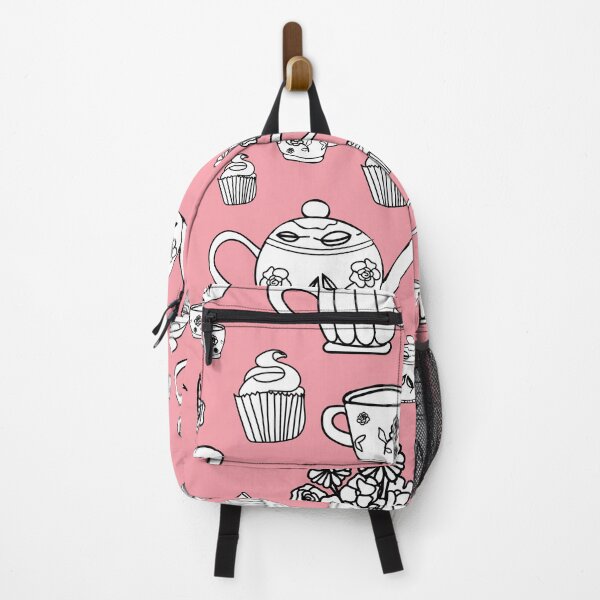 Item preview, vector pink background hand drawn garden tea party elements seamless pattern designed and sold by 137Lanternes.