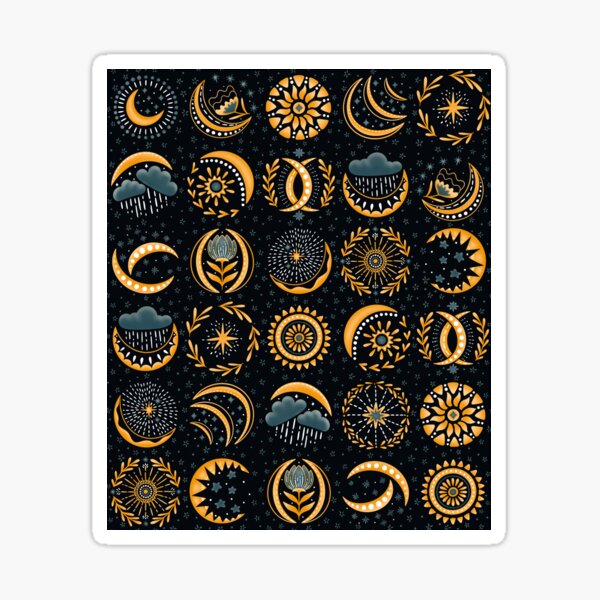 Celestial Dreams, Midnight Blue & Golden Hues Sticker