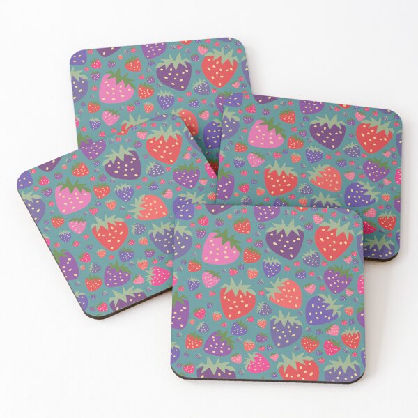 Item preview, vector teal background hand drawn strawberries seamless pattern designed and sold by 137Lanternes.