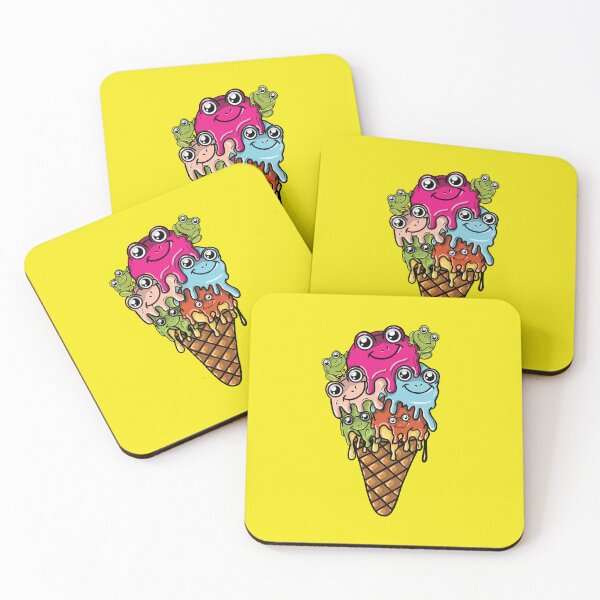 Item preview, Ice with colorful scoops in a conical cone with little frogs designed and sold by HarridanCreates.