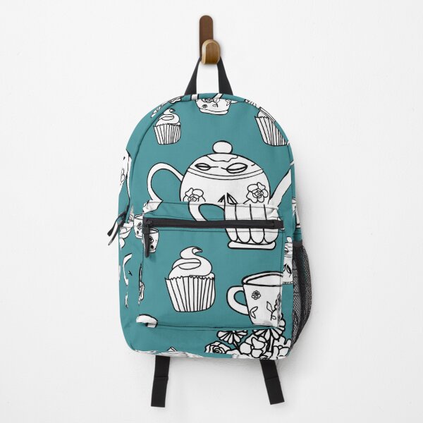 Item preview, vector teal background hand drawn garden tea party elements seamless pattern designed and sold by 137Lanternes.