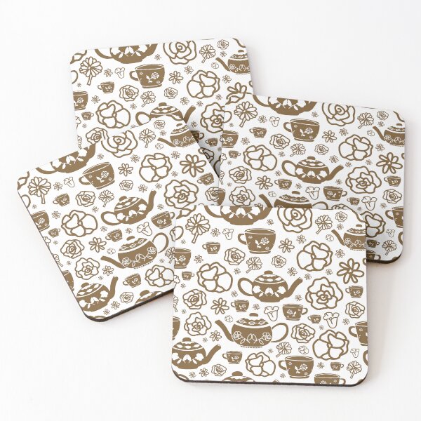 Item preview, vector white background hand drawn gold garden tea party elements seamless pattern designed and sold by 137Lanternes.