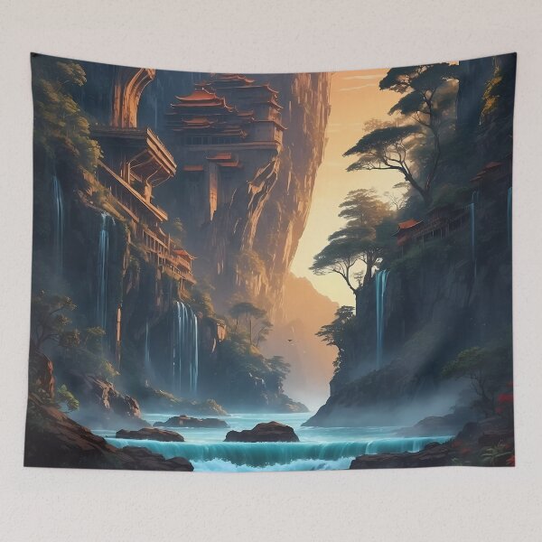 Item preview, Mystical Mountain Monastery: Hidden Sanctuary Among Waterfalls designed and sold by Vitalka-uk.