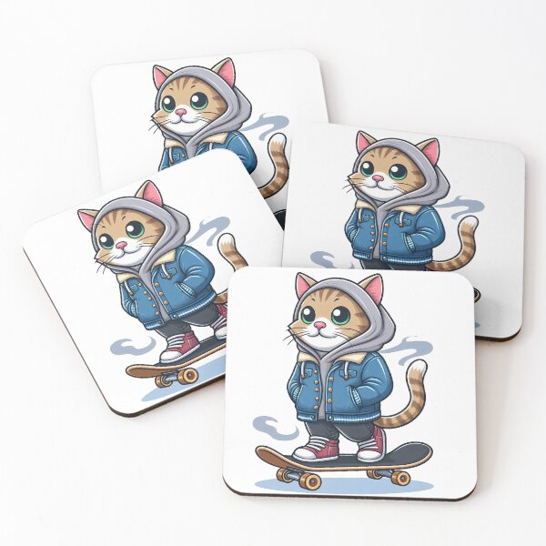 Item preview, cat wearing jacket riding skateboard designed and sold by MzulhilmiZam.