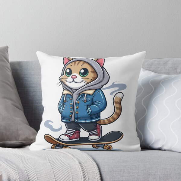 Item preview, cat wearing jacket riding skateboard designed and sold by MzulhilmiZam.
