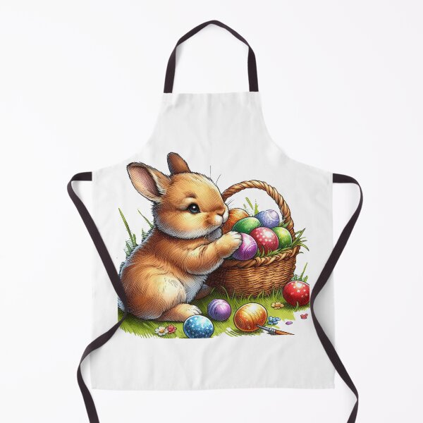 Item preview,  A baby rabbit is placing multicolored Easter eggs from a basket onto the green grass rolling them around playfully with its paws. designed and sold by PaintMeWorld.