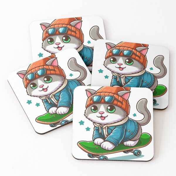 Item preview, cat wearing jacket riding skateboard designed and sold by MzulhilmiZam.