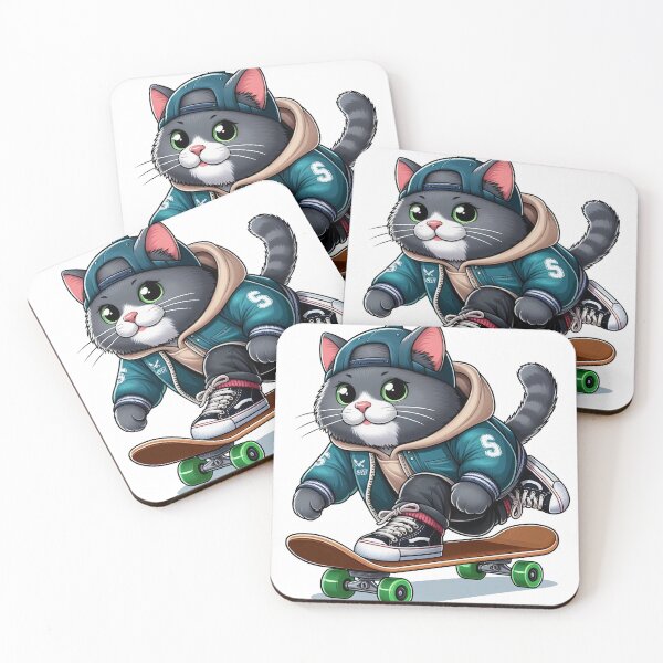 Item preview, cat wearing jacket riding skateboard designed and sold by MzulhilmiZam.