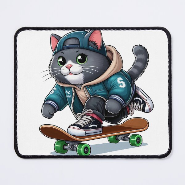 Item preview, cat wearing jacket riding skateboard designed and sold by MzulhilmiZam.