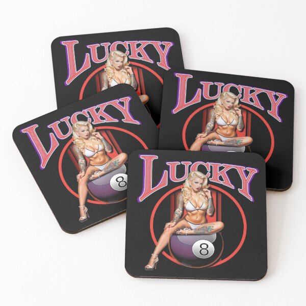 Item preview, Muscle Car Artwork Hot Rod Rockabilly Pin Up Tattoo Model Girl Lucky 8 Ball Girl designed and sold by AGED Limited.