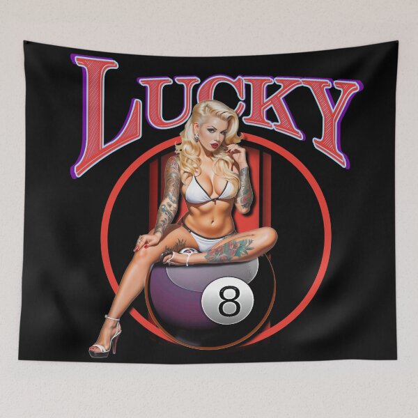 Item preview, Muscle Car Artwork Hot Rod Rockabilly Pin Up Tattoo Model Girl Lucky 8 Ball Girl designed and sold by AGED Limited.