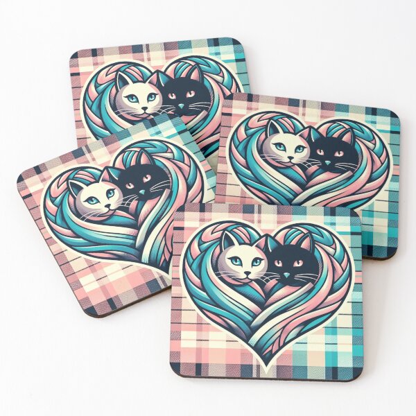 Item preview, Plaid style valentines cats in love heart  designed and sold by Inkstorm-London.