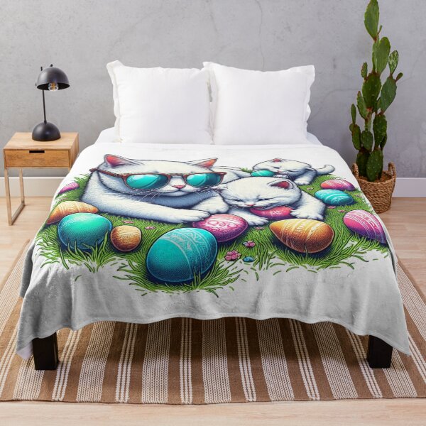 Item preview,  joyfully playing and scattering Easter eggs around. mother cat as well, designed and sold by PaintMeWorld.