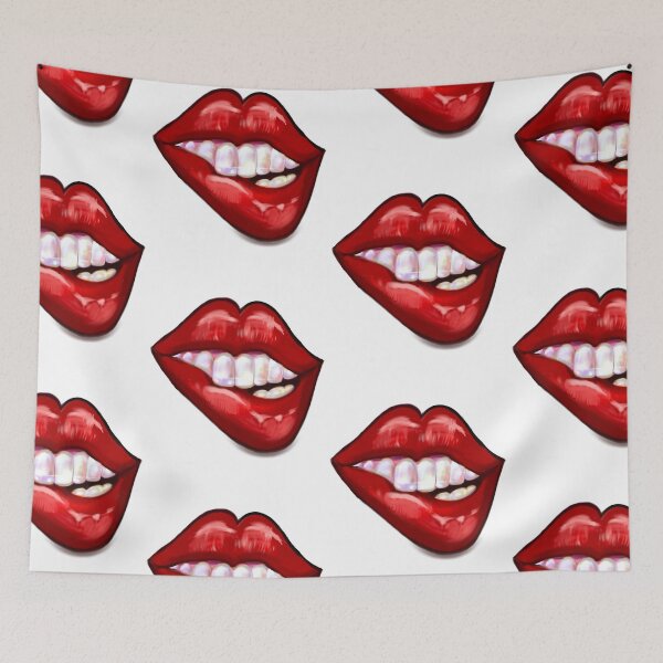Item preview, Love Lipstick kisses Kiss Smiling red lips white teeth biting shiny lower lip Valentines day designed and sold by Artonmytee.