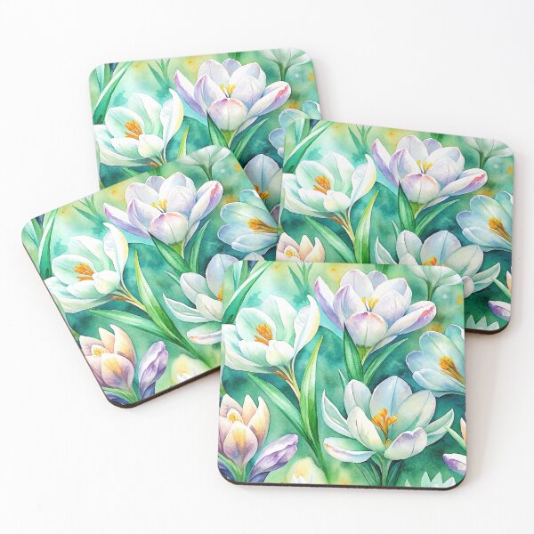 Item preview, White and green crocus pattern watercolor art - trending spring fashion design designed and sold by patterncrow.