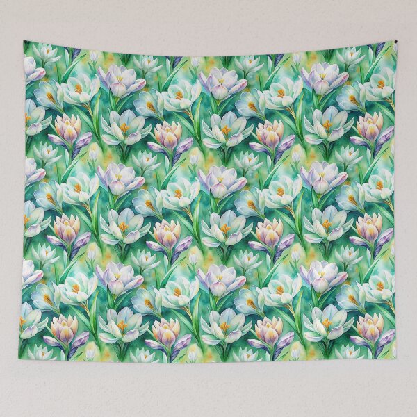 Item preview, White and green crocus pattern watercolor art - trending spring fashion design designed and sold by patterncrow.