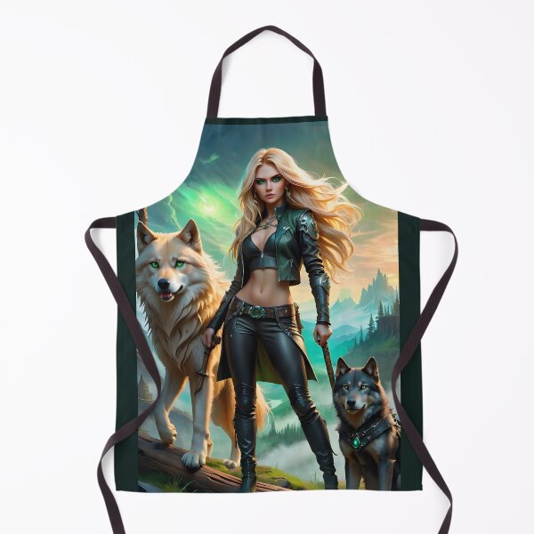 Item preview, Space Wizard Aurelia "The Golden One" & her Wolfs Circe & Alcina, fantasy art pic designed and sold by PineappleBlend.