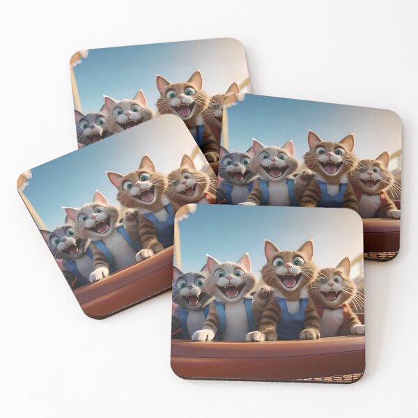Item preview, Carnival Cat-astrophe: Four Furry Friends on a Roller Coaster Ride designed and sold by tacustomgraphix.