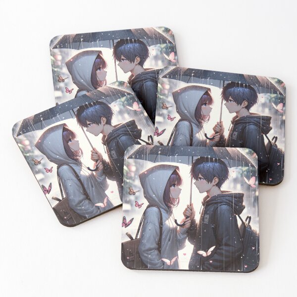 Item preview, Two people sharing an umbrella amid rainfall and butterflies. designed and sold by yasarstore.