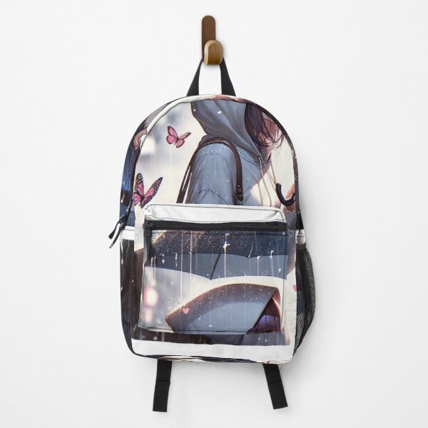 Item preview, Two people sharing an umbrella amid rainfall and butterflies. designed and sold by yasarstore.