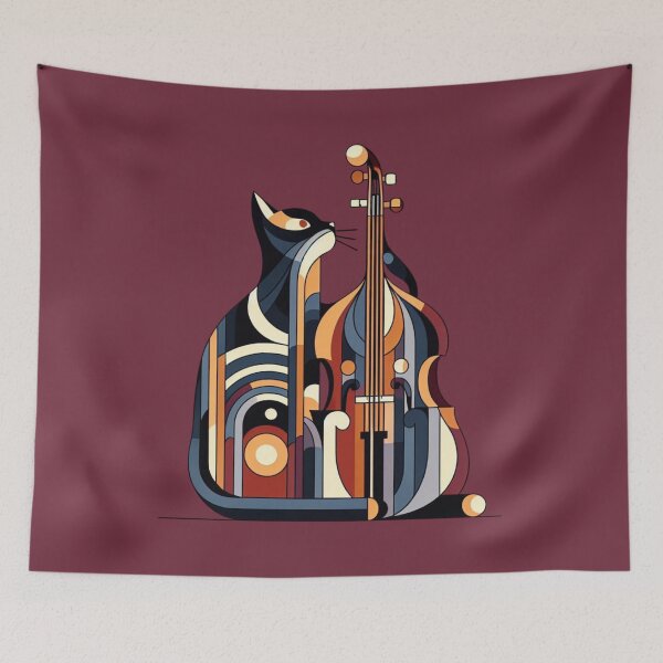 Item preview, Cool Colourful, Abstract Cat and a Contrabass designed and sold by Gaborai.