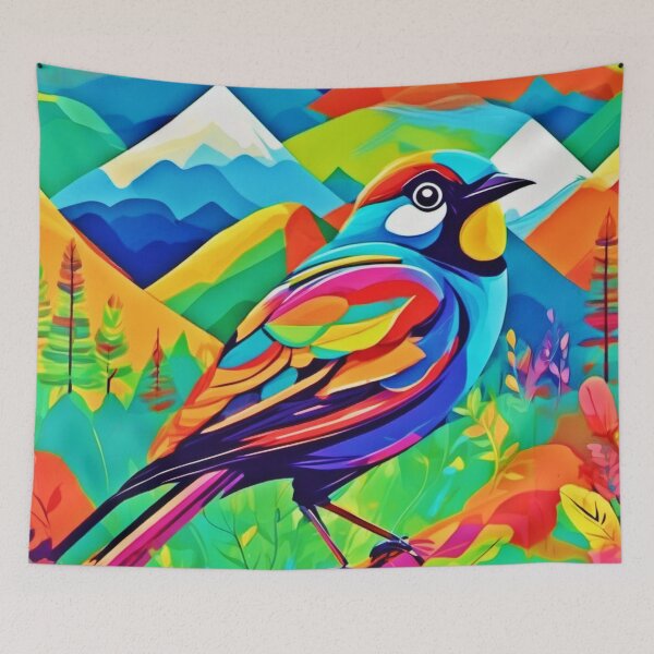 Item preview, Mountain Rainbow: Vibrant Bird Painting designed and sold by Health And Fitness Posts e-Store.
