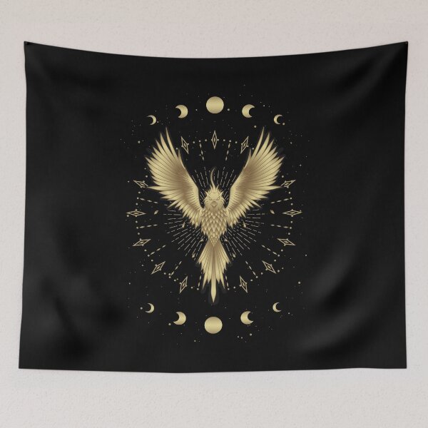 Item preview, Striking golden Phoenix Bird Rising, with the phases of the moon surrounding it. designed and sold by WilliamSRamsey.