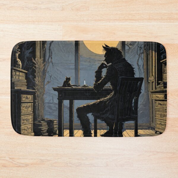 Item preview, A cat with a cigarette in his office in front of the moon designed and sold by ARTofBito.