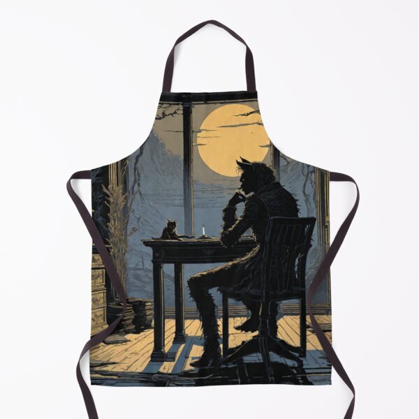 Item preview, A cat with a cigarette in his office in front of the moon designed and sold by ARTofBito.