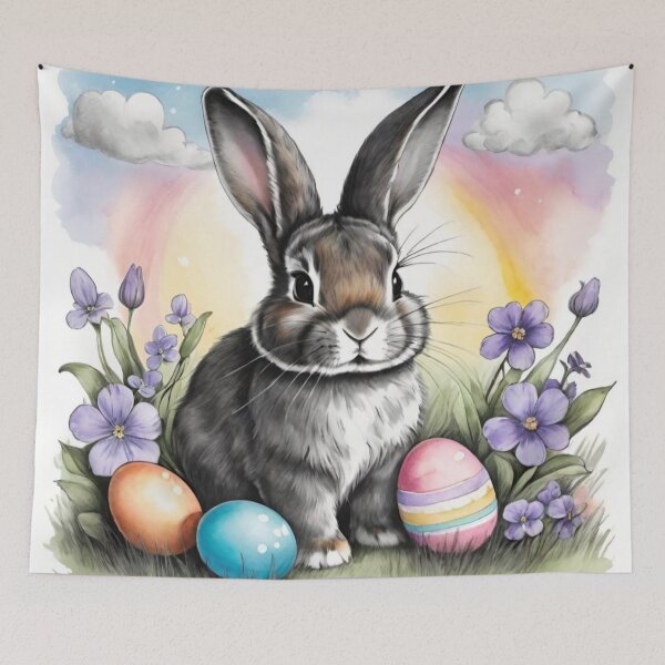 Item preview, Colorful Festive Easter Eggs Easter Bunny Spring Flowers Version 210 designed and sold by DreamingAwake1.