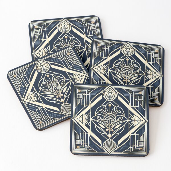 Item preview, Chic Vintage, Abstract, Cream, Gold, Blue Geometric Pattern designed and sold by Gaborai.
