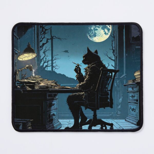 Item preview, A cat with a cigarette in his office in front of the moon designed and sold by relaxbito.