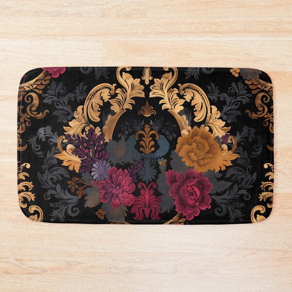 Item preview, Golden Baroque Elegance - Luxurious Floral Damask on Black Background designed and sold by David Balzen.