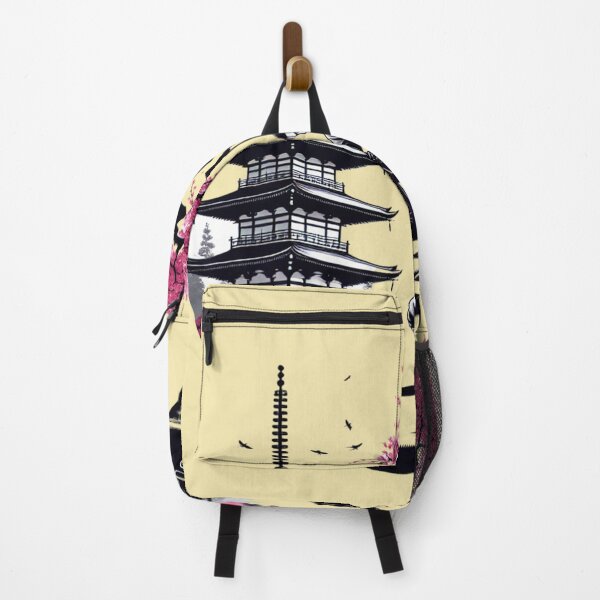 Item preview, Japanese landscape with samurai, pagoda, cherry blossoms, modern style designed and sold by Pflugart.