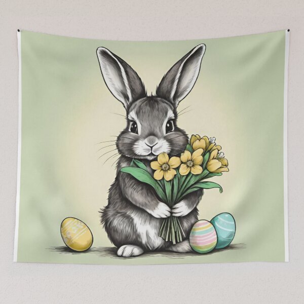 Item preview, Colorful Festive Easter Eggs Easter Bunny Spring Flowers Version 213 designed and sold by DreamingAwake1.