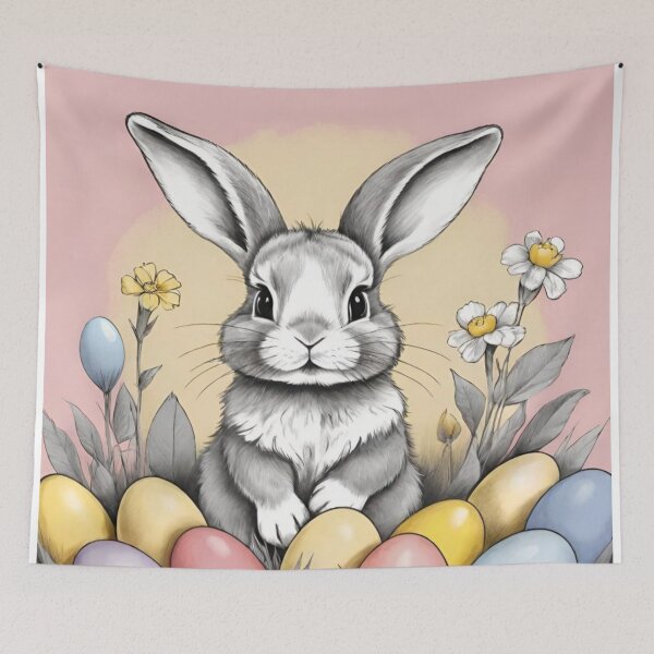 Item preview, Colorful Festive Easter Eggs Easter Bunny Spring Flowers Version 214 designed and sold by DreamingAwake1.