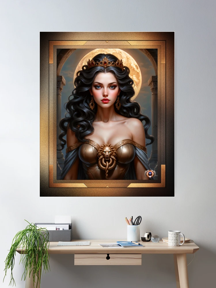 Captured By The Full Moon Beautiful AI Concept Art Portrait by Xzendor7 Room Decor Poster Art Print