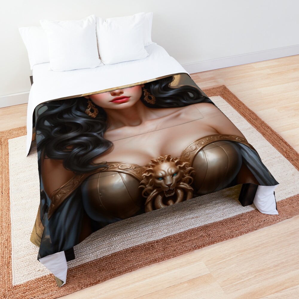 Captured By The Full Moon Beautiful AI Concept Art Portrait by Xzendor7 Decorative Comforter Art Print