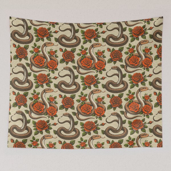Item preview, Vintage retro dark academia gothic snake and red rose flowers designed and sold by Red-Ink.