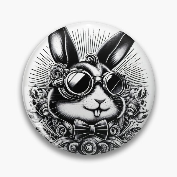 Item preview, black and white rabbit wearing goggles designed and sold by Mechanical-Artt.