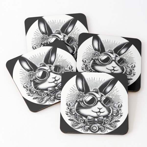 Item preview, black and white rabbit wearing goggles designed and sold by Mechanical-Artt.